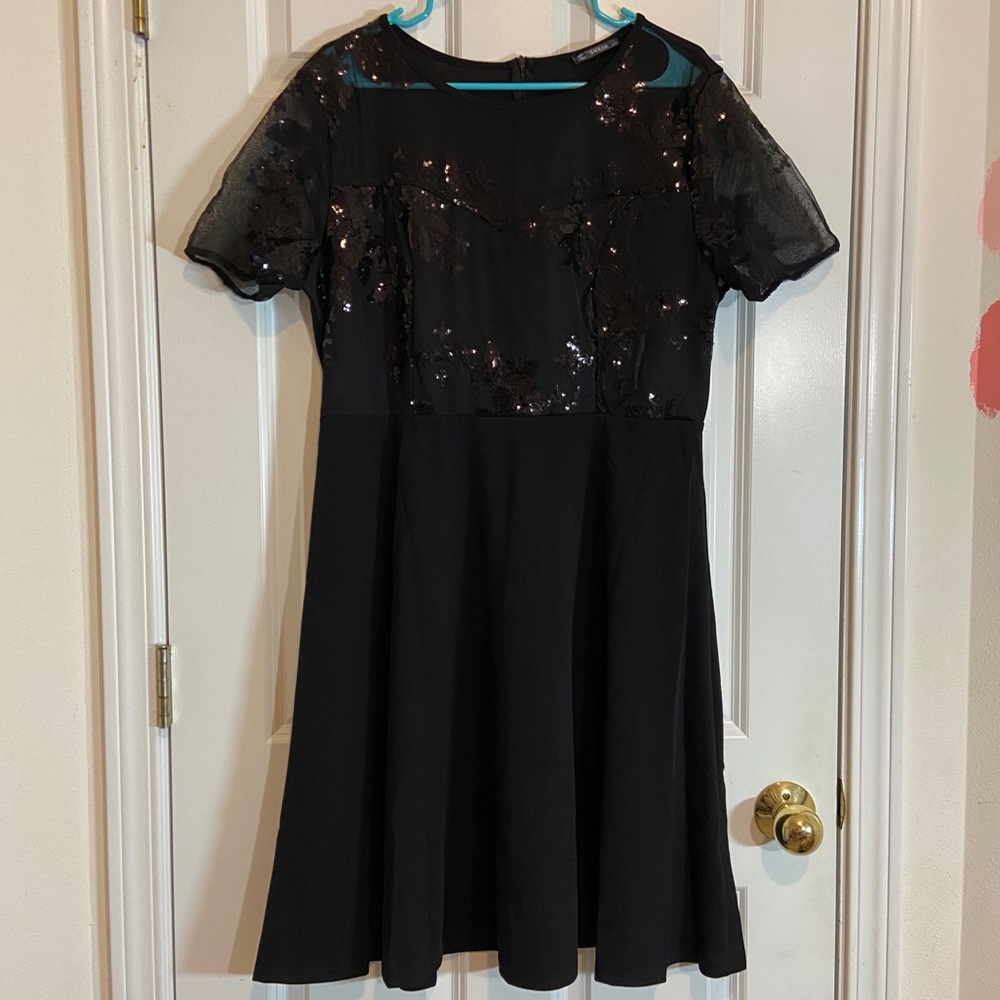 Black Floral Sequin Dress